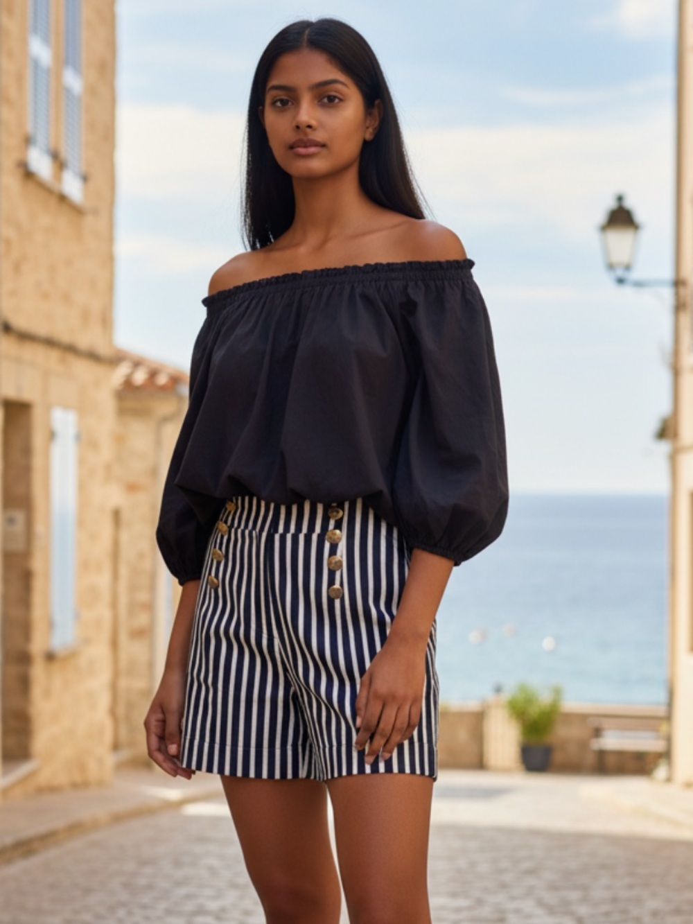 J. Crew Black Puff Sleeve Cotton Off the Shoulder Going Out Blouse Size 6 NEW